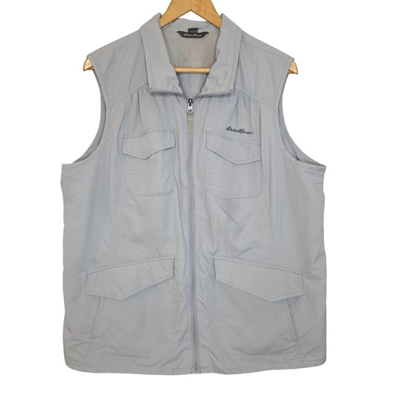 Eddie Bauer Jackets & Blazers - Eddie Bauer Womens 2XL Light Gray Full Zip Utility Safari Hiking Vest Mesh Back